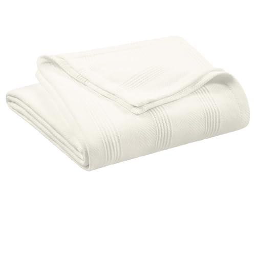 Vellux 100% Cotton Blanket, Twin, 66x90, Ivory | Soft, Breathable Knit, Lightweight, All Season, Machine Washable, Oeko-Tex Certified, Hotel Quality - color: Ivory, size: Twin