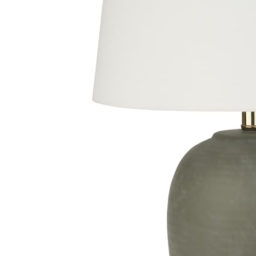 Nourison Home 23" Olive Green Ceramic Pot Table Lamp for Bedroom, Living Room, Dining Office, with White Tapered Drum Shade - color: Dark Green, size: 1 Lamp - Drum Shade