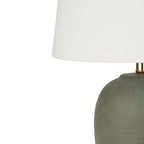 Nourison Home 23" Olive Green Ceramic Pot Table Lamp for Bedroom, Living Room, Dining Office, with White Tapered Drum Shade - color: Dark Green, size: 1 Lamp - Drum Shade