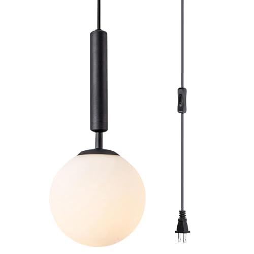 BOKT Glass Globe Pendant Light Plug in Vintage Black Mini Hanging Pendant Light Plug in Cord Single Modern Hanging Pendant Kitchen Dining Room Light Fixtures for Bedroom Entryway (Black-Plug in) - color: Black-Plug In