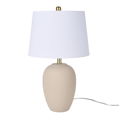Nourison Home 23" Light Pink Ceramic Jar Table Lamp for Bedroom, Living Room, Dining Office, with White Shade (Pack of 1) - color: Blush Pink, size: 1 Lamp - Drum Shade