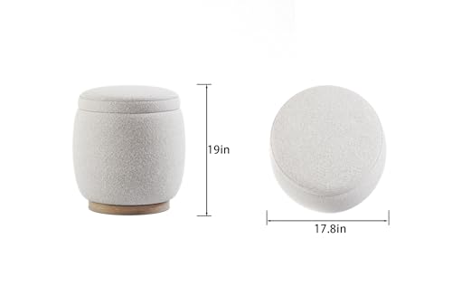 CHERS Round Ottomans with Storage, Modern Foot Stool, Upholstered Small Pouf Ottoman for Living Room Bedroom Footrest Bench Seat, White