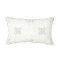 Beautiful Embroidery Four-Leaf Flower Throw Pillowcase Soft Woven Cotton Canvas Accent Pillow 12x20 Inch Tufted Clover Decorative Pillowcase with Cross Stitch for Preppy Stuff Room 1PCS (Cream Beige)