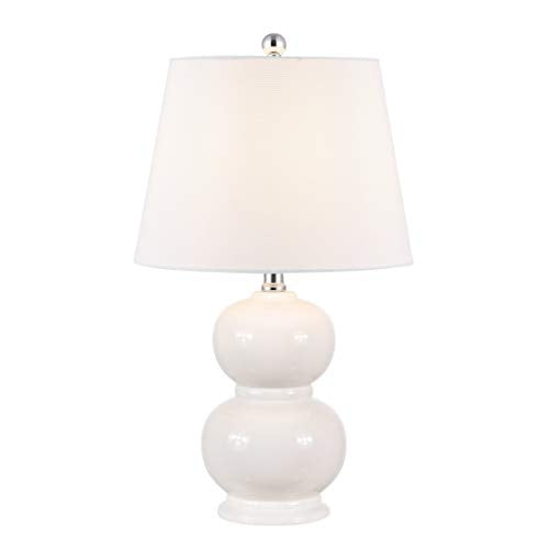 SAFAVIEH Lighting Collection Everlee Modern Contemporary Ivory Ceramic Double Gourd 22-inch Bedroom Living Room Home Office Desk Nightstand Table Lamp (LED Bulb Included) - color: Ivory