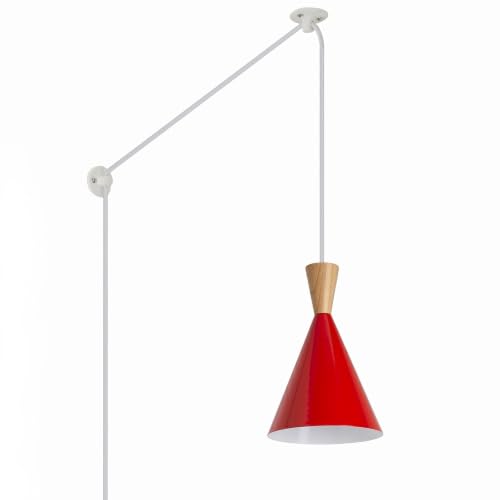 DEC LUCE DECOLUCE LIGHTING Modern Plug in Pendant Light Kitchen, Adjustable Hanging Lamps Plug into Wall Outlet for Dining Room, Bedroom, Living Room, Contemporary Wall Décor(Traffic Red) - size: funnel pendant light trafic red