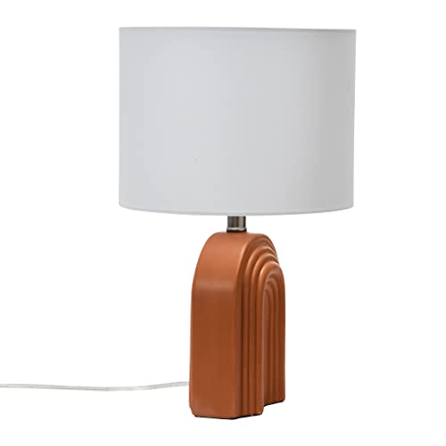 Main + Mesa Carved Arch Stoneware Table Lamp with Linen Drum Shade, Terracotta