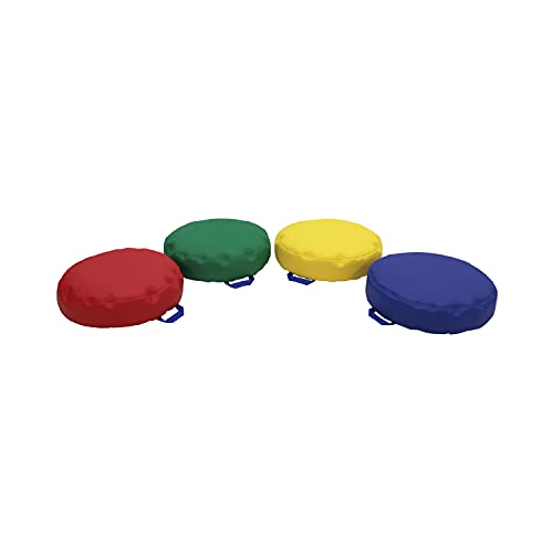 FDP SoftScape 15 inch Round Bean Floor Cushions with Handles Flexible Seating for Home, Daycare, Preschool, Classroom, Yoga and Meditation, 4 inch Height (4-Piece) - Assorted - color: Assorted
