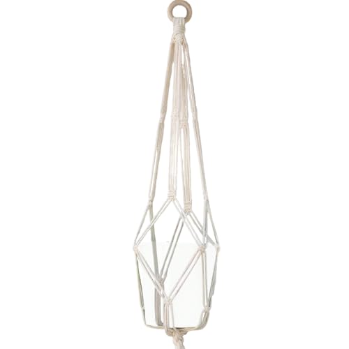 28 inch Plant Hanger Indoor Hanging Planter Basket with Wood Ring Decorative Flower Pot Holder No Tassels for Outdoor Boho Home Decor, Ivory Color, Set of 1
