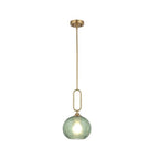 Green Glass Pendant Light Modern Globe Pendant Lighting Nordic Ribbed Gold Ceiling Hanging Chandelier with Brushed Brass Adjustable Rods Dining Room Kitchen Island Light Fixture - color: Gold-Green