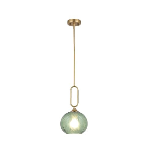 Green Glass Pendant Light Modern Globe Pendant Lighting Nordic Ribbed Gold Ceiling Hanging Chandelier with Brushed Brass Adjustable Rods Dining Room Kitchen Island Light Fixture - color: Gold-Green