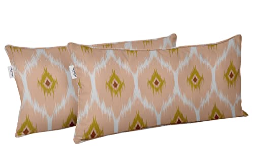 Indoor/Outdoor Polyester Fabric Lumbar Pillow Cover, All-Weather Waterproof Rectangular Cushion Case for Patio Furniture, 12 x 18 Set of 2 - Ikat-73 - color: Peach, size: 18" x 12" (Pack of 2)