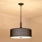Shrine Lighting Drum Chandeliers, Farmhouse Style, Perfect Drum Pendant Light for Dining Room, D21'' x H8'', Adjustable Chains 59'', E26*3 Sockets, Black Linen Fabric Lampshade & Black Rod - color: Black D20''