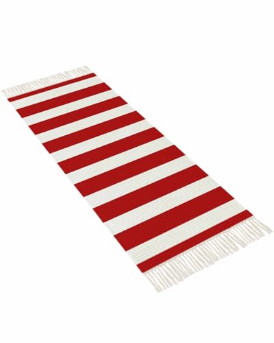 Simple Red Stripes Kitchen Runner Rug 2'x4', Washable Woven Cotton Area Rug Bathroom Hallway Rug, Geometric Vertical Linens Modern Minimalism Entryway Bedroom Rug Non Slip Throw Rug Carpet - color: Red, size: 2 x 4 ft