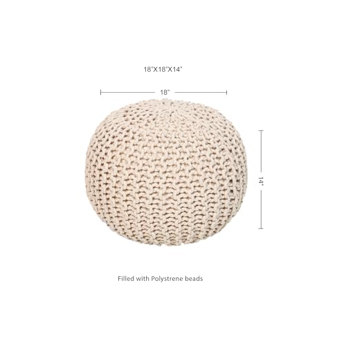 · REDEARTH · Round Pouf Ottoman - Cable Knitted Boho Poof - Home Décor Cord Pouffe Handmade Circular Footrest for Living Room - Bedroom - Kids Bedroom - 100% Cotton Pouf (18" x 18" x 14") - Ivory - color: Ivory, size: 18"D x 18"W x 14"H
