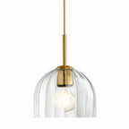 Modern Pendant Light Kitchen Island, Nordic Boho Dome Chandelier, 7.86" Bell Lamp Shape Hanging Ceiling Lighting Fixture with Clear Striped Glass Lampshade Dining Room - color: Clear, size: 20CM