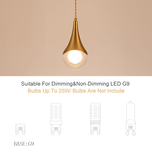MWZ Gold Plug in Pendant Light,Hanging Lights with Plug in Cord On/Off Switch, Mini Brass Pendant Lights for Kitchen Island,Modern Raindrop Lamps Fixture with Globe Glass Shade for Bedroom - color: Gold, size: 1 Pack-Plug in