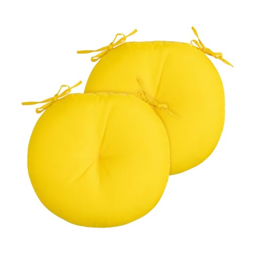 FUNHOME Bistro Chair Cushions 15 inch,Set of 2,Tufted Round Chair Cushions with Ties,15"x15"x4",Water Resistant Round Seat Cushion for Barstool Chairs,Patio Garden Kitchen Outdoor Furniture(Yellow) - color: Yellow, size: 15"x15"