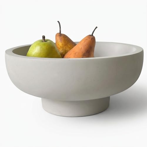 OAKOA Concrete Fruit Bowl for Kitchen Counter - Large Decorative Bowls for Home Decor - Modern Key Bowl for Entryway Table - Footed Pedestal Bowl for Keys - color: Gray