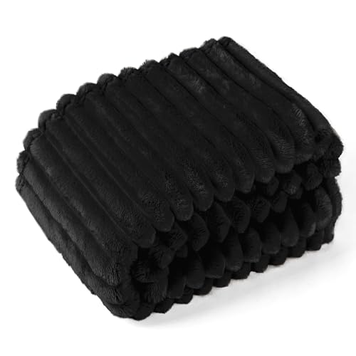 EXQ Home King Size Blanket for Bed or Couch - 3D Stripe Jacquard Decorative Fleece Blankets - Cozy Soft Lightweight Fuzzy Flannel Blanket Suitable for All Seasons(90"×108",Black) - color: Black, size: King