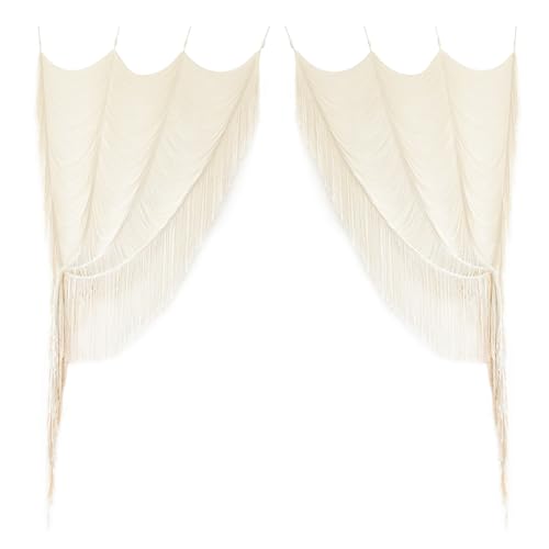 2 Panels Macrame Curtains 59" W x 75" H Boho Doorway Curtains Window Curtains Wall Hanging Handmade Fiber Yarn Art Woven Headboard Decor for Bedroom Living Room - color: Ivory *2