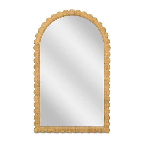 Pemberly Row Jumbo Arched Wall Mirror, Handwoven Natural Rattan Frame, Contemporary Design, 48" W x 79" H, Coastal Style Floor Mirror for Entryways, Bedrooms, or Living Spaces