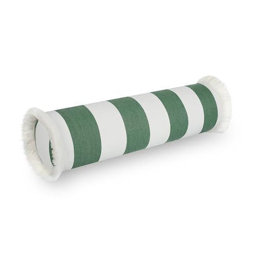 Hofdeco Premium Coastal Hampton Outdoor Performance Bolster Pillow Cover Only, 6"x20" Water Repellent, UV and Fade Resistant for Backyard, Couch, Poolside, Green Woven Beach Stripes - color: Green Beach Stripes 6"x20"