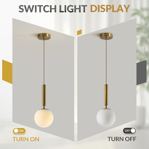 BOKT Mid Century Modern Gold Globe Pendant Light Milk White Opal Glass Pendant Light 1 Light Farmhouse Brushed Brass Mini Hanging Pendant Lights Kitchen Island for Bathroom Bedroom Hallway (Gold) - color: Gold