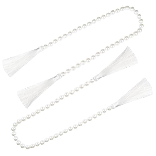 34 Inch Pearl Glass Bead Garland with Tassels - Elegant Boho Table Decor, Fringe Wall Hanging for Wedding, Party, Farmhouse Rustic Prayer Bead Home Decoration (White, 2 Pack) - color: White, size: 2 Pack