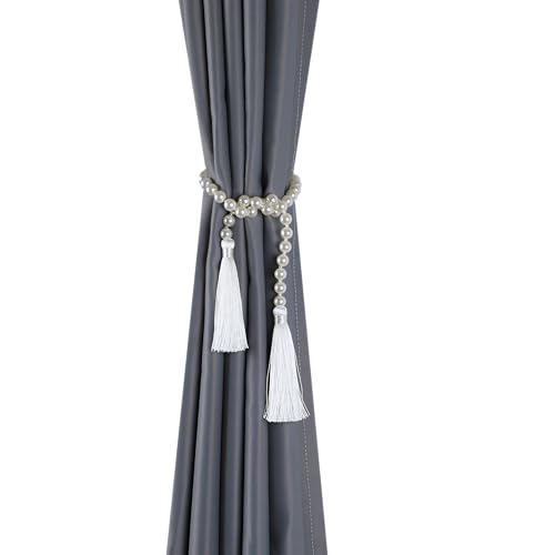 34 Inch Pearl Glass Bead Garland with Tassels - Elegant Boho Table Decor, Fringe Wall Hanging for Wedding, Party, Farmhouse Rustic Prayer Bead Home Decoration (White, 2 Pack) - color: White, size: 2 Pack