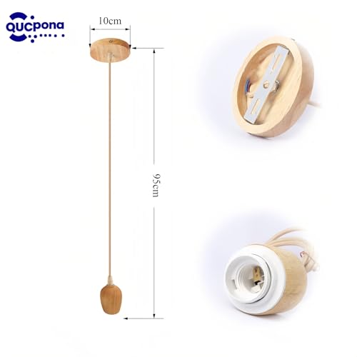Wooden Lamp Base and Canopy 2-Pack, Modern Geometric & Cylinder Pendant Light Holder with Golden Cord, E26/E27 Socket, Ceiling Fixture Not Included (Square)