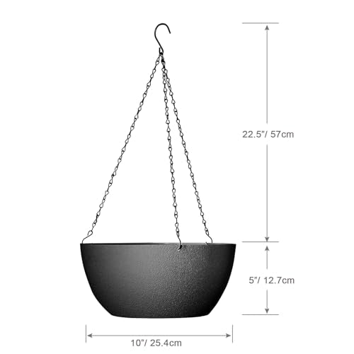 WSMKSZ 10 inch Hanging Planters for Outdoor Indoor Plants with Drainage Holes and Chain, 2 Pack Round Hanging Flower Pots for Garden Home Porch Decor, Black - color: Black, size: 10inch 2pcs