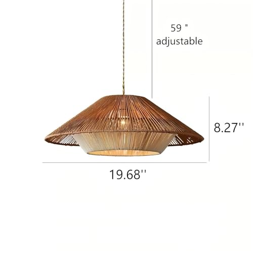 LIGHTLAND 19.7 Inch Bohemian Rattan Pendant Light, Twine Woven Chandelier, Wabi-sabi Style Handwoven Chandelier for Dining Room, Kitchen Island, Living Room - color: 19.7 Inch