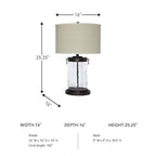 Signature Design by Ashley Tailynn Modern 25.25" Glass Table Lamp with Hardback Shade, Clear - color: Taupe With Clear