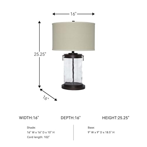Signature Design by Ashley Tailynn Modern 25.25" Glass Table Lamp with Hardback Shade, Clear - color: Taupe With Clear