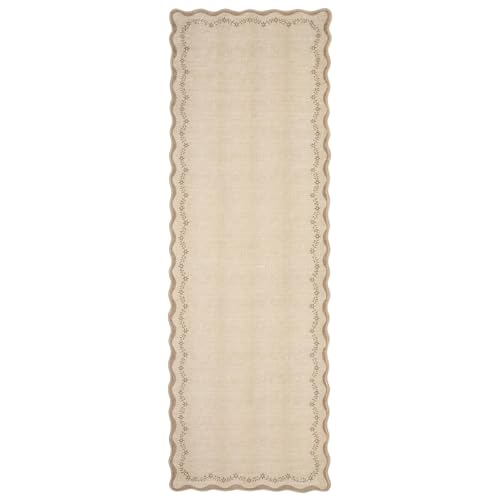 GarveeHome 2.5x8 Scalloped Washable Runner Rug for Kitchen, Soft Jute Long Hallway Runner Non Slip Entryway Rug Farmhouse Thin Laundry Mat Stain Resistant Carpet for Bathroom Beside Rug - color: Jute, size: 2'6" x 8' (Rectangular)