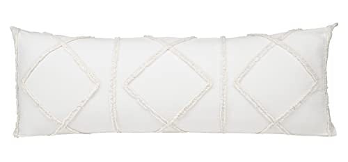 Bohemian Boho Chic Ivory Macrame Tufted Tassel Accent Decorative Couch Long Throw Zipper Body Pillow Cover Case 54x20 Solid Cream Textured Minimalist Off White Cotton Fringe Farmhouse Indie Room Decor - color: Ivory Geometric Tuft