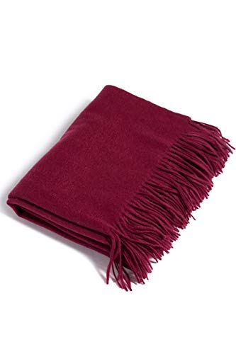 Fishers Finery 100% Pure Cashmere Fringe Throw, 445 GSM Weight, with Gift Box (Cabernet) - color: Cabernet Red