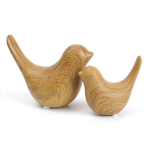 Notakia Wood Look Ceramic Birds Statues Home Decor Modern Style Decorative Ornaments for Living Room, Bedroom, Office Desktop, Pottery barn Decor - color: 2pcs Wood-look