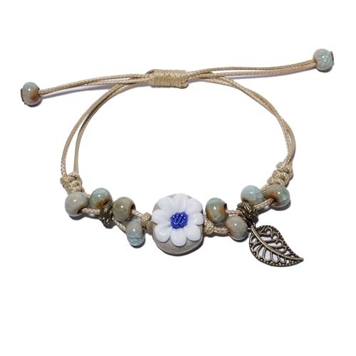 Handmade Green Boho Bracelets for Women, Bohemian Ceramic Beads Bracelets for Friends, Trendy Porcelain Stone Beaded Bracelets for Sisters - color: blue