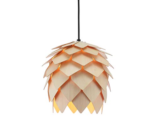 JONATHAN Y 11.75" Natural/Black 1-Light Wood Pendant Light, Organic Modern Scandinavian Artichoke Silhouette, Adjustable Height Ceiling Fixture, UL Listed, LED Bulb Included JYL6125A