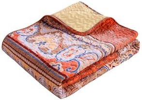 Exclusivo Mezcla 50"x 60" Quilted Throw Blanket- Microfiber Quilt Throw with Boho Striped Pattern, Reversible Brick-Red Versatile Lap Quilt for All Seasons, Lightweight Throws for Bed/Couch/Sofa