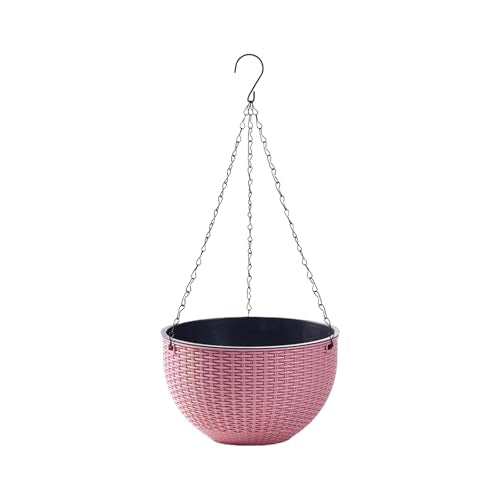 Rattan Styles Hanging Planter Flower Pots Hanging Basket for Indoor Outdoor Plant Home Garden Balcony Decoration - color: Pink