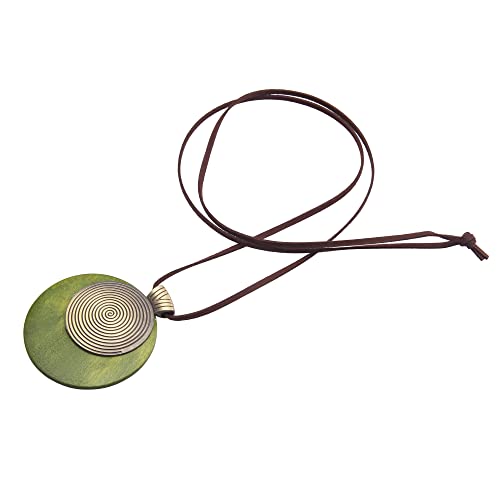 Leather Necklace for Women Long Boho Pendant Hippie Choker Necklace Bohemian Layered Leather Rope Wooden Jewelry Gifts - style: Green Big Wood Pendants