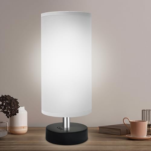 DEGNJU Bedside Table Lamp, Gray Fabric Shade, 11.8 Inch, 1 Pack | Mini Minimalist Design, Round Shade, For Bedroom Night Stands, Desk Reading Lamp, Dorm Room Living Room Office - color: Round-Gray-11 Inch, size: 1 Pack