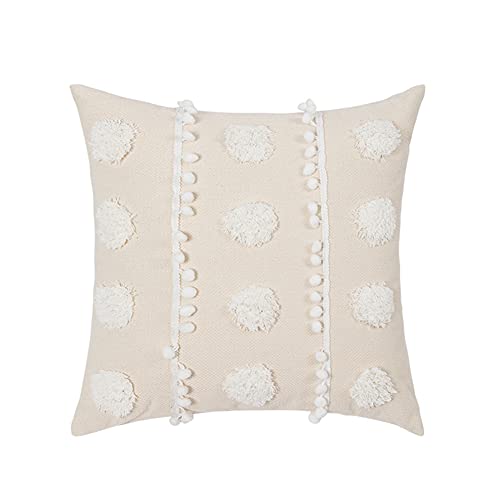 vctops Bohemian Dots Tufted Throw Pillow Cover with Pom Pom Rustic Moroccan Cushion Cover for Bed Sofa Couch (Beige B,18"x18") - color: Beige B, size: 18''x18''