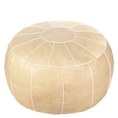 Decorative Pouf Foot Stool Round Unstuffed Leather Ottoman Cushion Storage seat or for Resting Your Feet on, Floor Chair Foot Living Room Bedroom Kids Room and Wedding (Chocolate) - color: Khaki