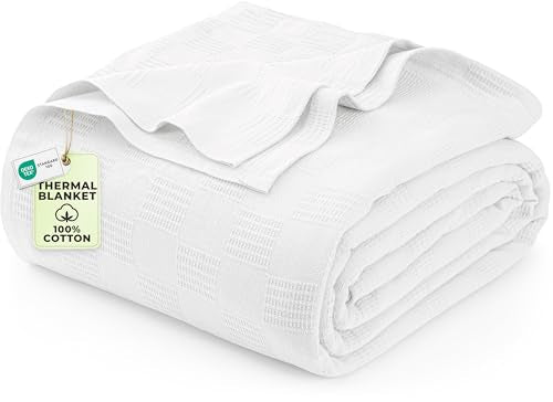 Utopia Bedding 100% Cotton Thermal Blanket White King Size Soft, Lightweight, Breathable, Cozy Spring and Summer Blankets for Bed, Home Room Decor Gifts for Fathers Day and Dad (90x108 Inches) - color: White, size: King