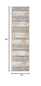 Rugshop Distressed Geometric Indoor/Outdoor Beige Runner Rug Modern Tribal Stripe, Durable Stain Resistant Low Profile Perfect for Patio, Backyard, Deck and Outdoor Lounge 2' x 7' - size: 2' x 7' (Rectangular)