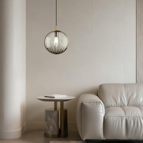 Modern Smoke Grey Glass Pendant Light, Kitchen Island Lighting Single Globe Pendant Light Fixtures Century Kitchen Island Pendant Lighting for Bedroom Living Dining Room Light Fixture （Without Bulb） - color: BW-Smoky Gray-1 Light-1PC