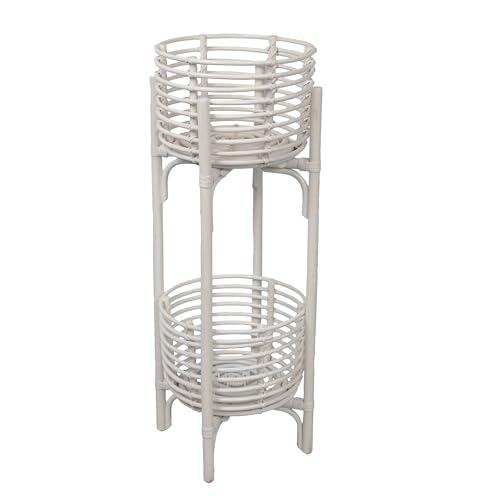 JONATHAN Y Zachariah 33.5" Bohemian Minimalist Handmade Rattan 2-Tier Indoor Planter Stand, White Woven Decorative Stand PLN3000W - color: White